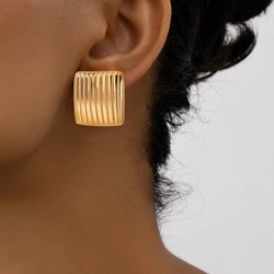 Stainless Steel Earrings Luxury Minimalist Design Exquisite symmetrical striped carving Earrings For Women Jewelry Party Wear