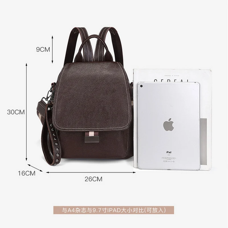 Genuine Leather Backpack Ladies Fashion Bag Pack Anti Theft Travel Bags Urban Soft Vintage Backbag Punk Style Street Personality