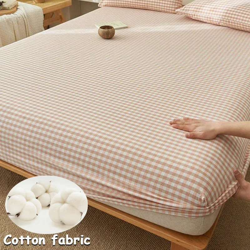 

Premium Cotton Plain Fitted Sheet Deep Pocket Elastic Edges Non Slip Adjustable Sheet for Single Double Queen King Size Beds