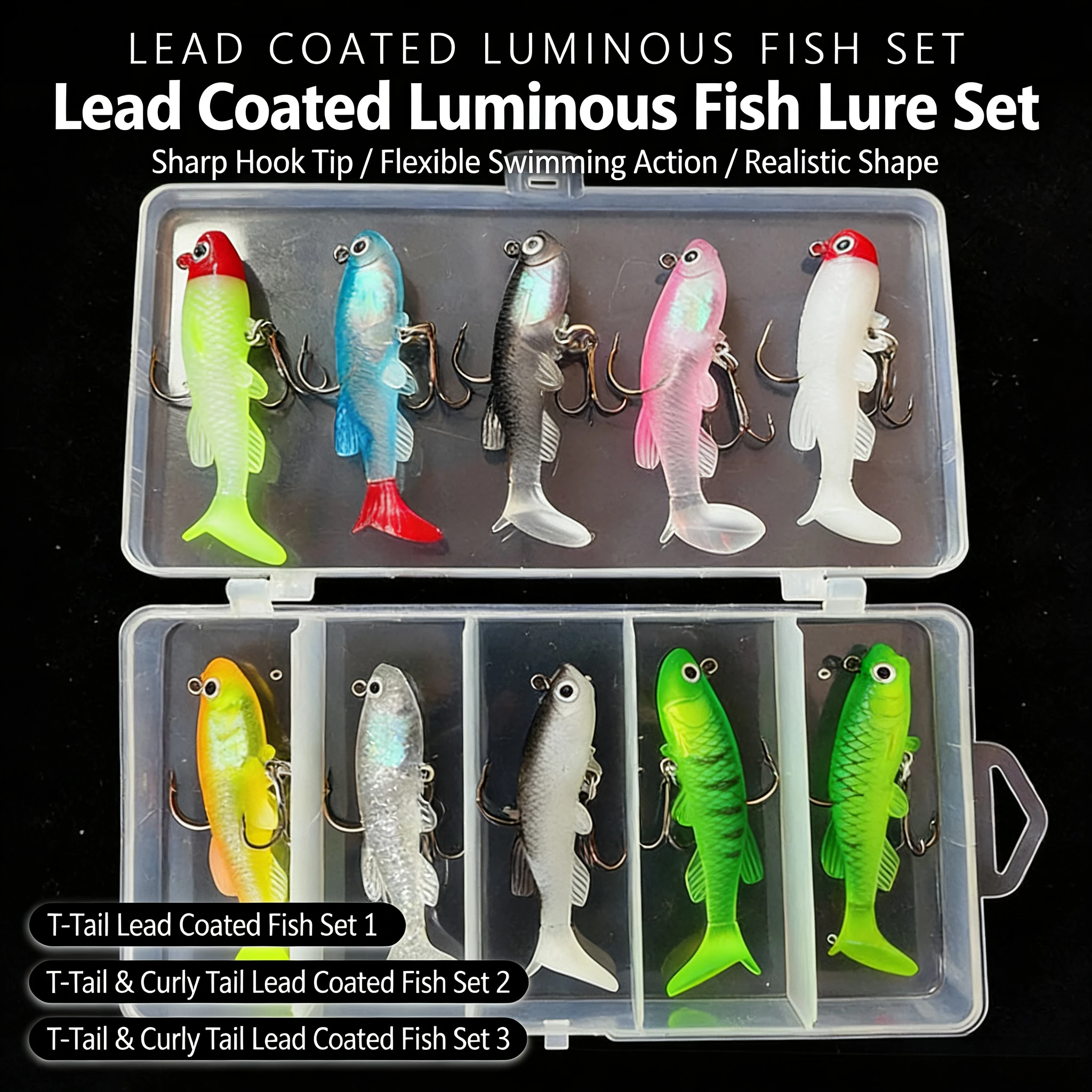 

Новый набор рыболовных приманок: светящиеся мягкие приманки с Т-образным и витым хвостом, 12 г, в коробке