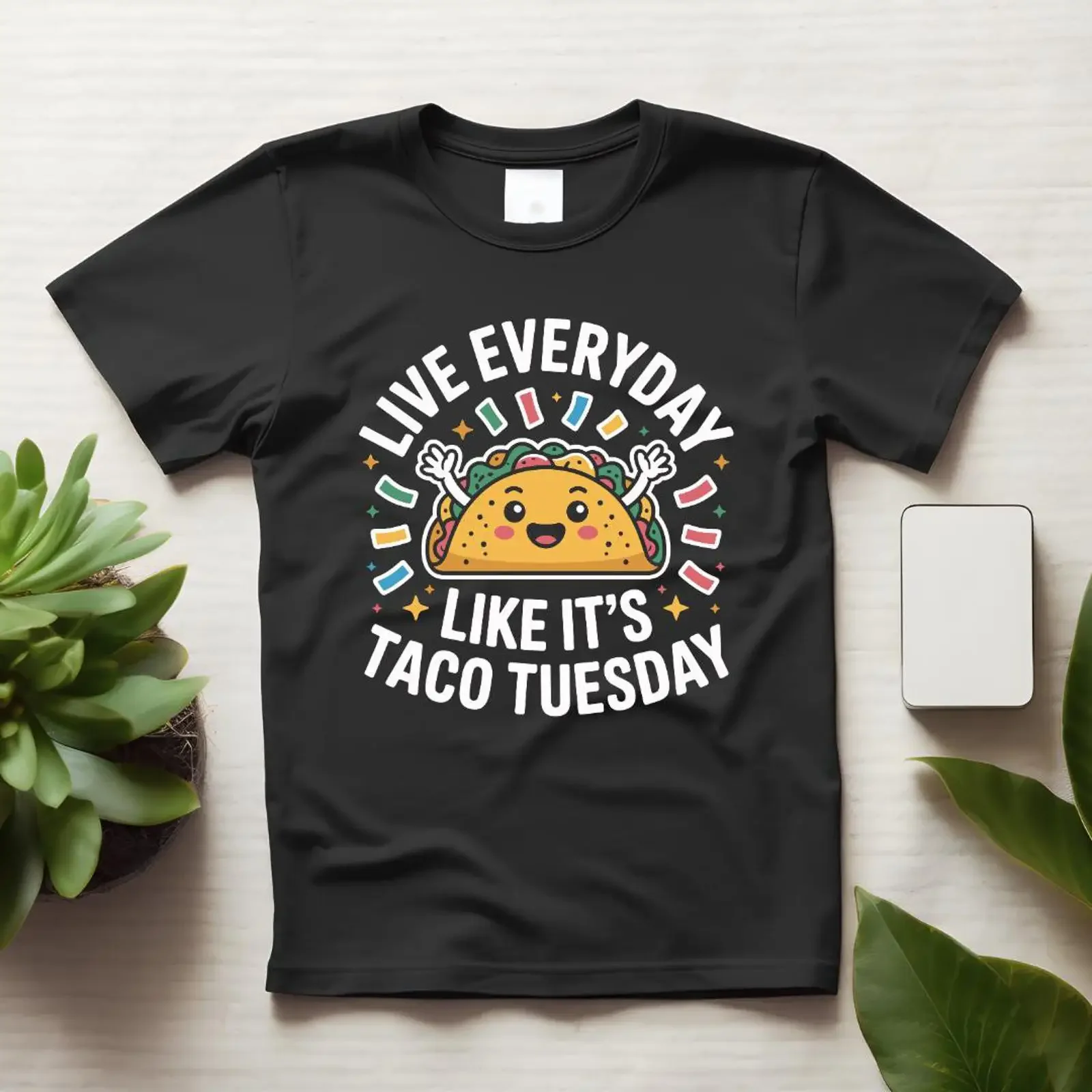 Live Every Day Like It s Taco Tuesday T Shirt Tacos Lover  vintage Washed Casual Unisex Breathable streetwear Comfortable