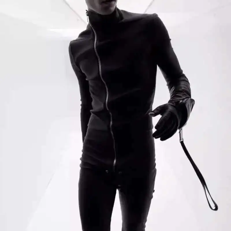 HKSH خريف ربيع جديد المرأة المد الأمريكية خمر مهدب سليم صالح دراجة نارية بولي Leather سترة جلدية الوقوف طوق شيك الظلام H2927