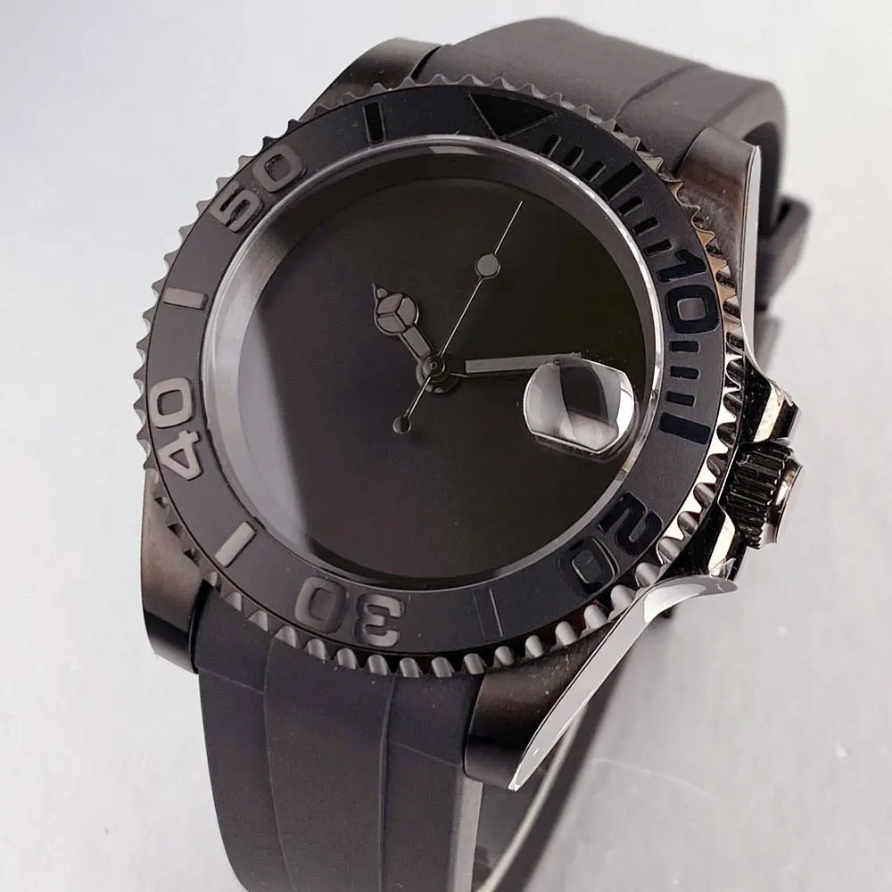 Tandorio Full Black PVD Coating 40mm 200m Waterproof Sapphire Crystal Glass NH35 Automatic Mechanical Men Watches For Man view 3