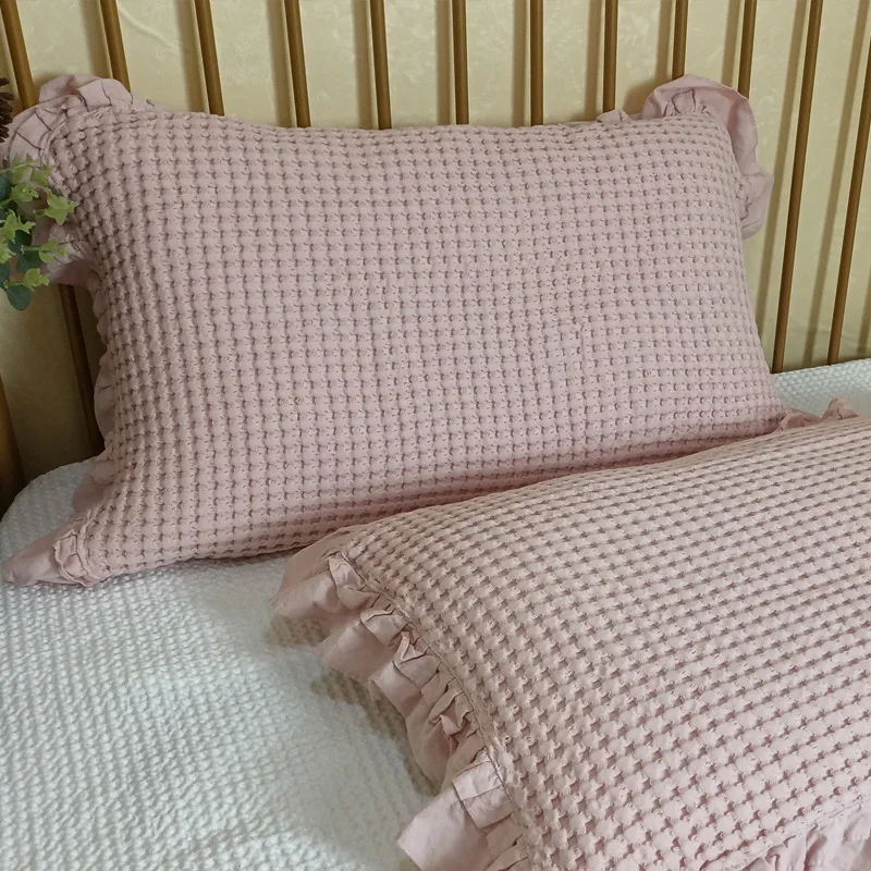 Respirável Pele-Friendly Pillow Covers, Waffle Fronhas, Weave Pillow Covers, macio, decorativo, sem enchimento, 2 Pack, 100% Algodão