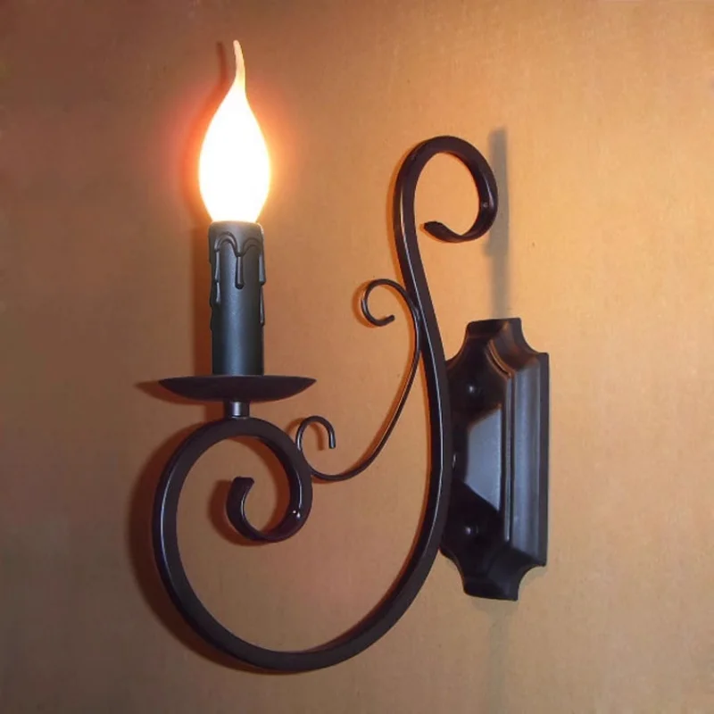 

Loft Antique Rusty iron Indoor wall lamp sconce for Hotel Guest room bedroom E14 LED wall fixtures project home garden lighting