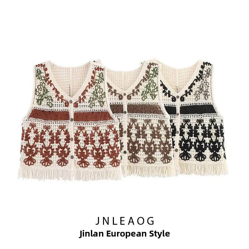 JNLEAOG Gilet etnico con nappe da donna Cardigan aperto Autunno New Sle Loose Fit Protezione UV Fibra di poliestere Svel