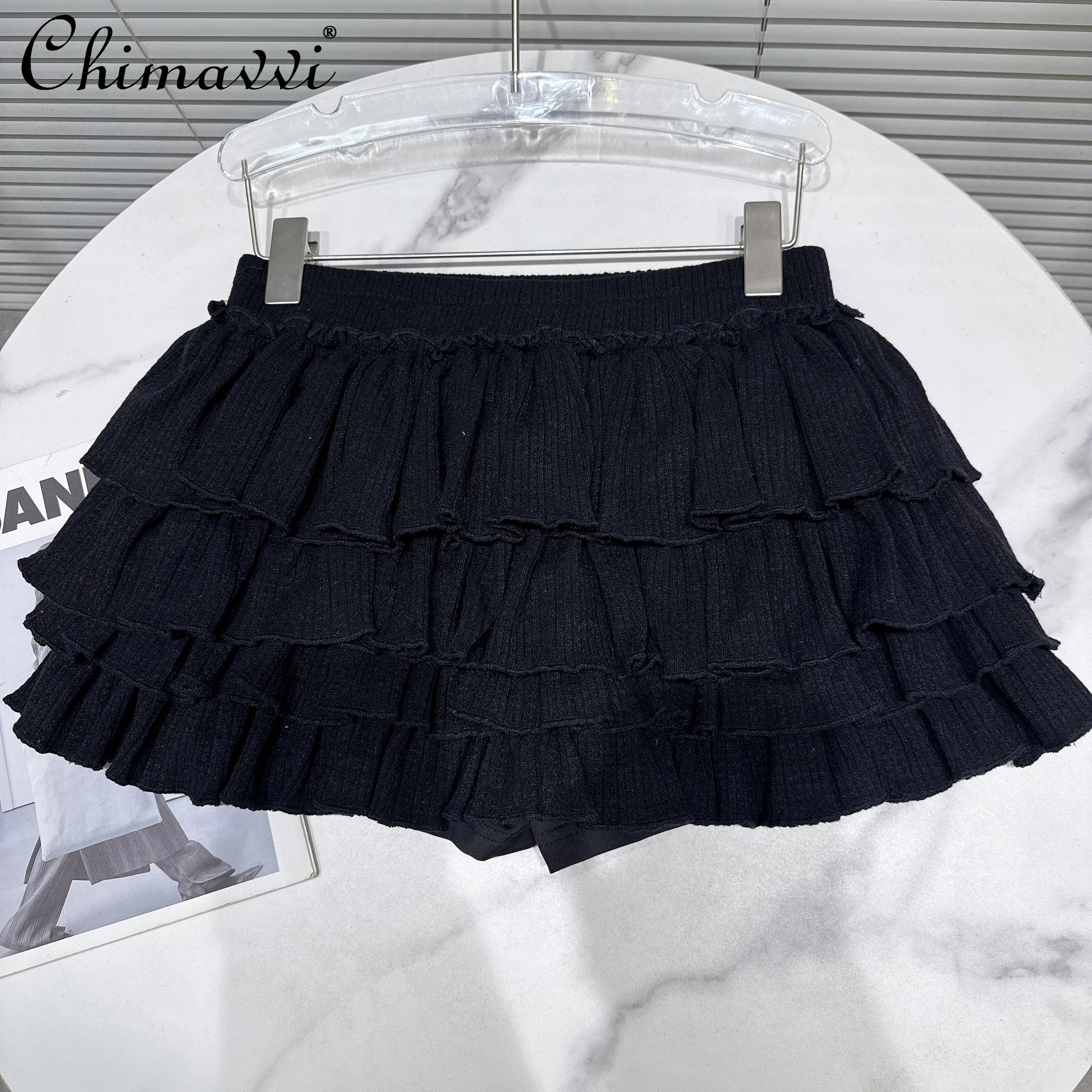 

French Elegant Sweet Socialite Versatile Cake Skirts Elastic High Waist A-line Layered Flower Bud Short Skirt Women Autumn 2025