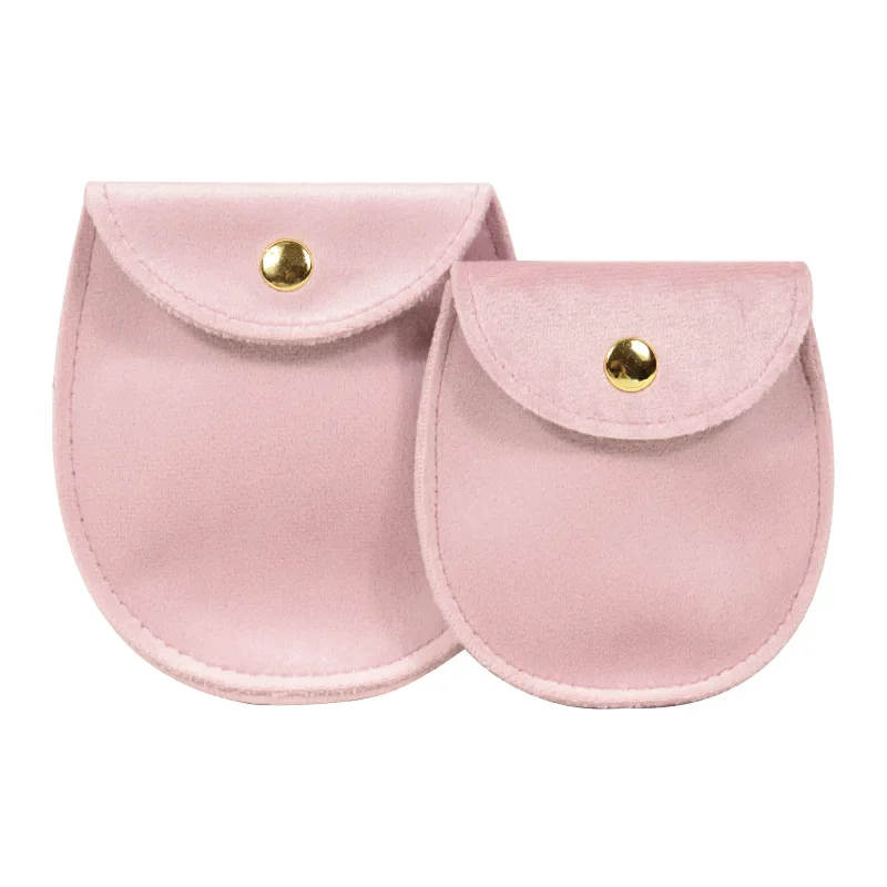 Snap Button Velvet Jewellery Pouch Semi-Oval Velvet Bag Envelope Jewelry Bag Necklace Bracelet Storage Bag Gift Bags