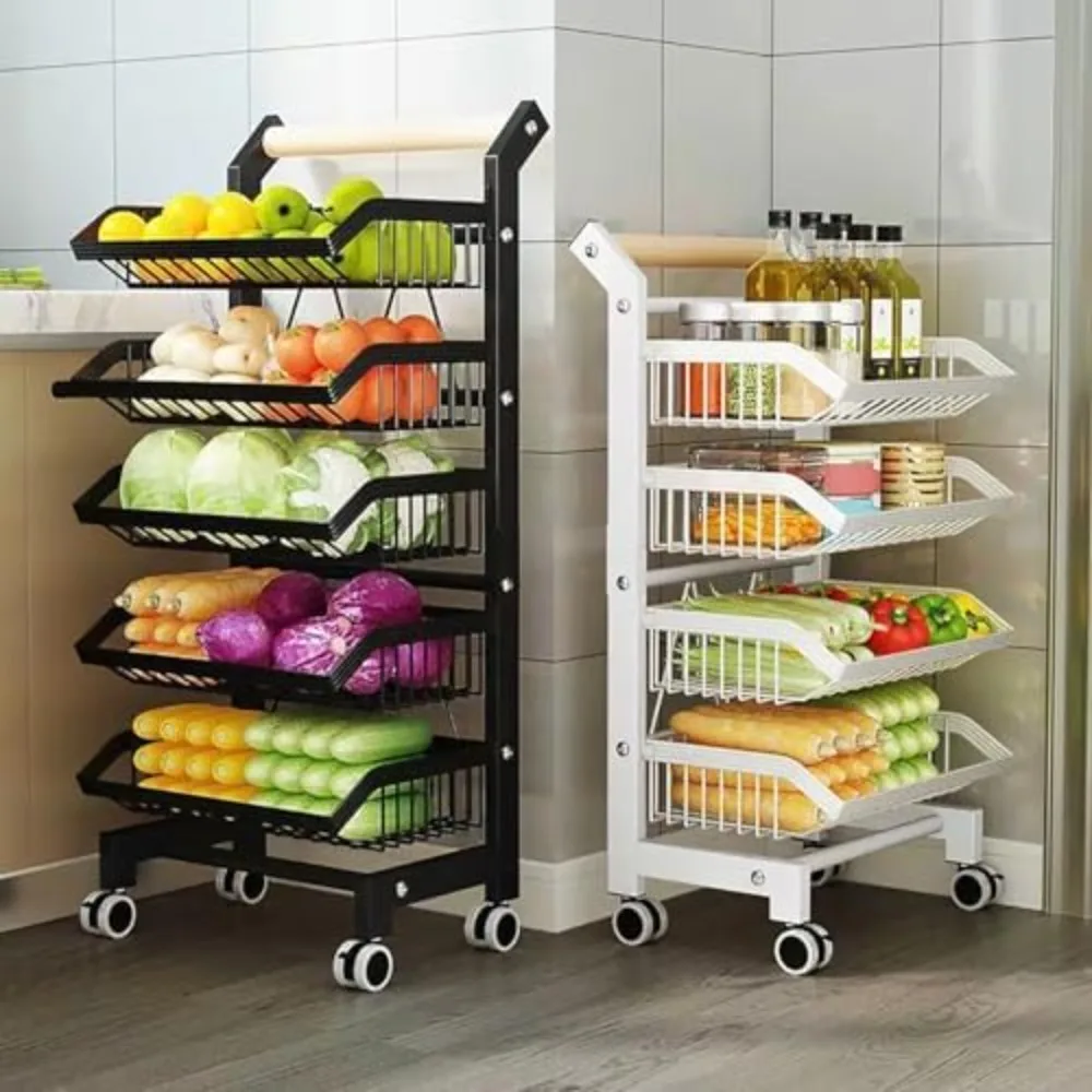 3/4/5 Tier Rolling Cart Storage Cart Organizer with Lockable Wheels Rolling Utility Cart for Kitchen Office Makeup Snack Laundry