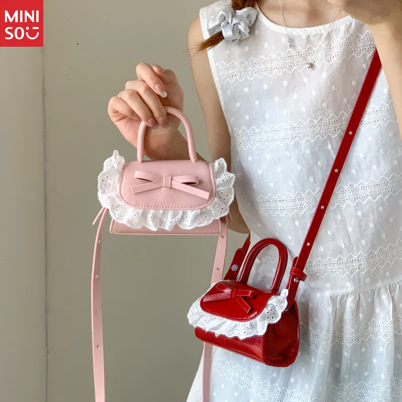 Miniso Square Bow Purse for Girls, Chic Mini Crossbody Bag for Kids