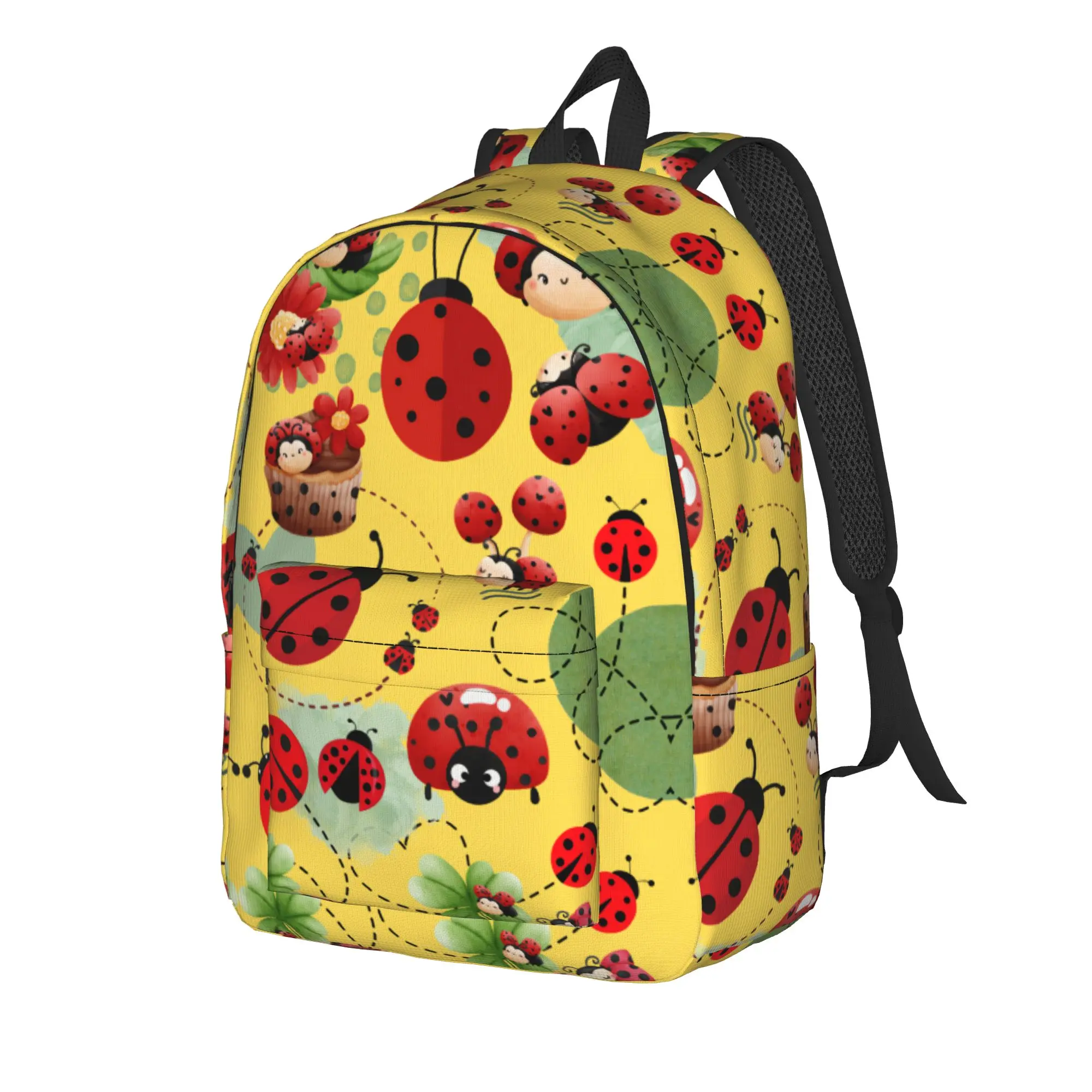 Ladybugs And Flowers Backpack  Student Unisex Polyester Outdoor Backpacks Pattern Fun High School Bags Rucksack