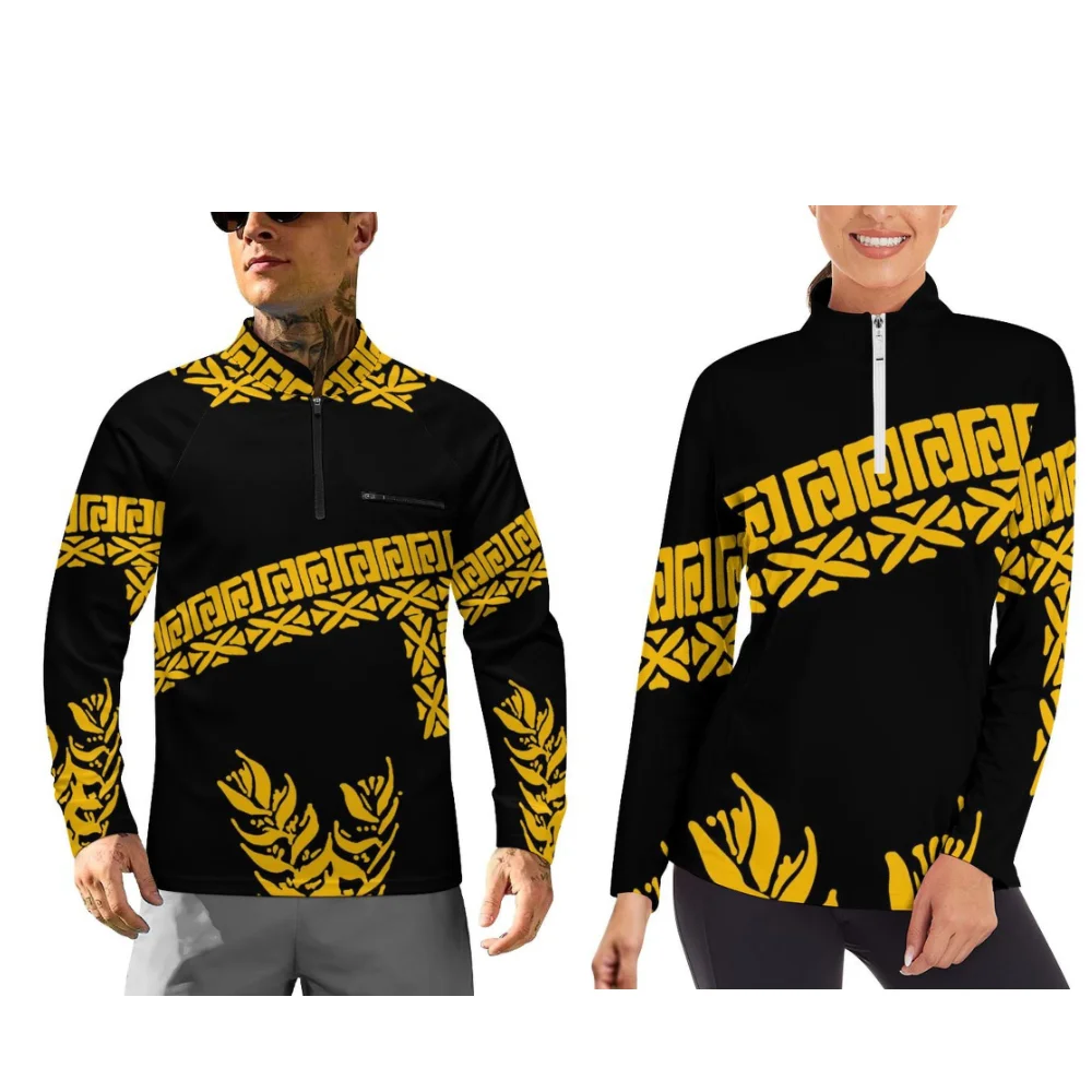Polynesian-Style Printed Long-Sleeved Sportswear For Couples Winter Long-Sleeved Sportswear With Customizable Patterns