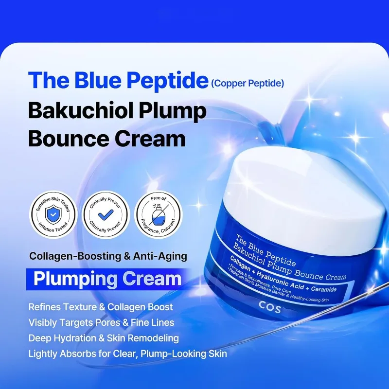GHK-Cu Copper Peptide & Bakuchiol Firming Cream 50g – Plumps & Smooths Skin, Deeply Hydrates for a Bouncy, Radiant Glow