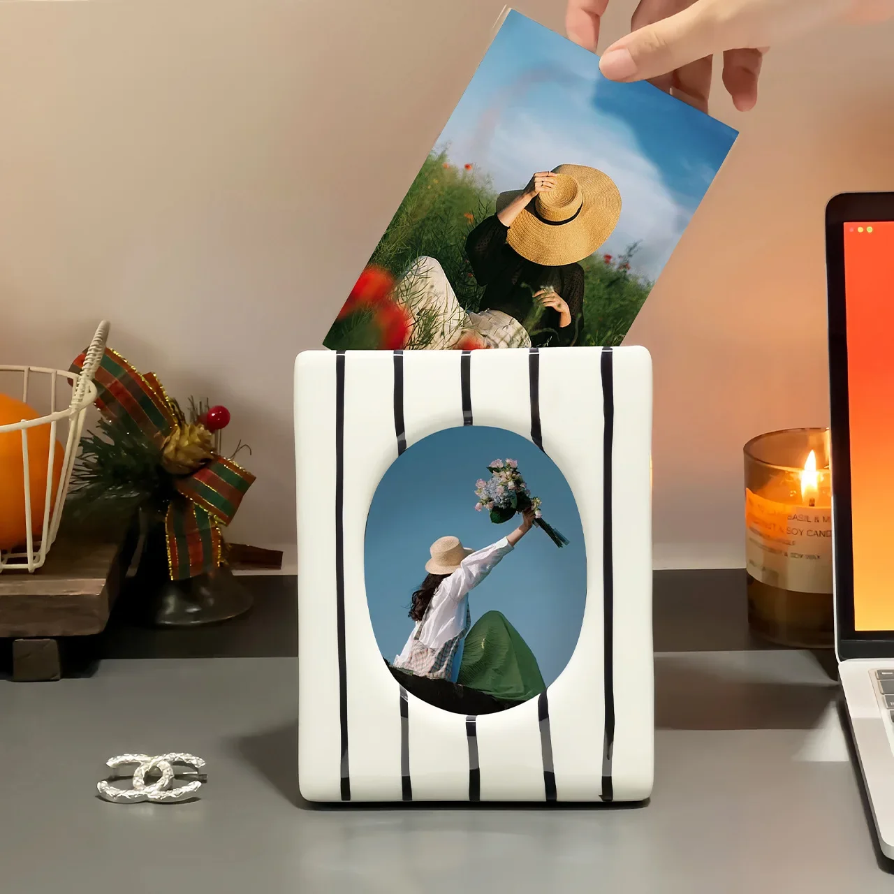 Ceramic Modern Photo Frame 6inch High-grade Wedding White Minimalist Picture Frame Stand for Pictures Home Desktop Decor Gift