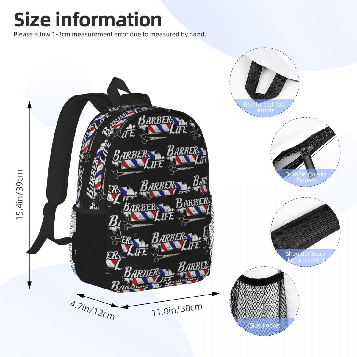 Barber Shop Sign Entrance Backpack Student Boys Girls BookBag Men Women School Bag Computer Shoulder Bags