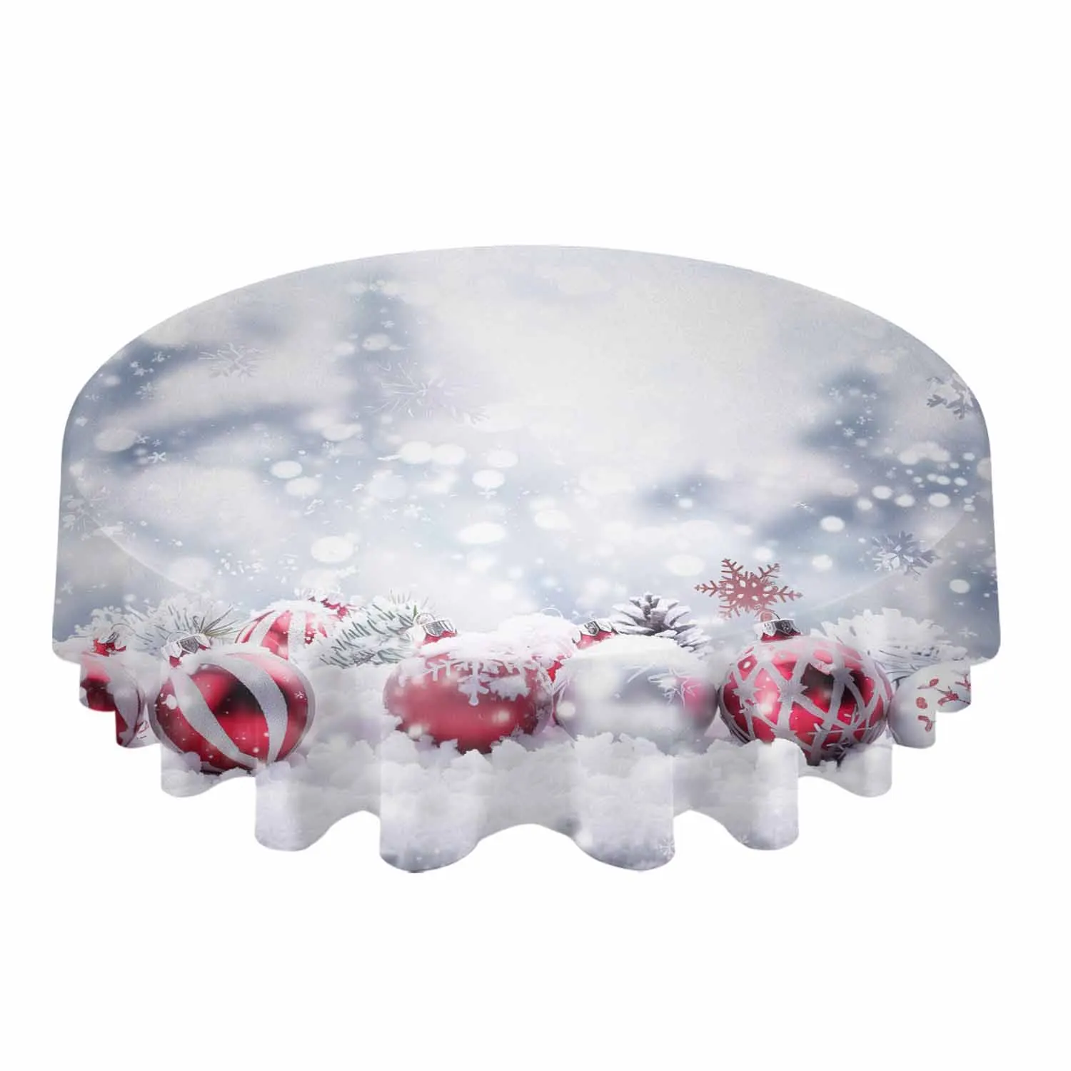 Christmas Snowball Waterproof Tablecloth Table Decoration Wedding Home Kitchen Dining Room Round Table