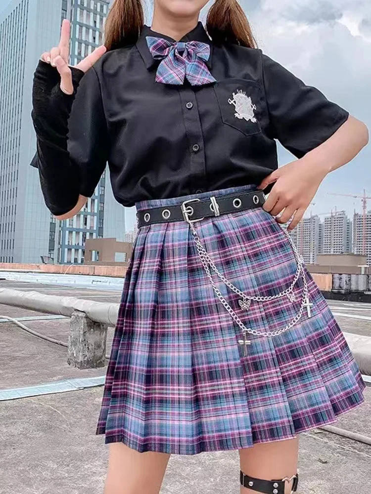 JMPRS Plaid Women Pleated Skirt Bow Knot Summer High Waist Preppy Girls Dance Mini Skirt Cute A Line Harajuku Sexy Japan Faldas