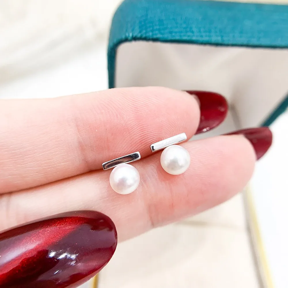 

DIY Pearl Accessories S925 Pure Silver Ear Stud Empty Holder Gold Silver Earrings Fit 5-6mm Round Flat E083