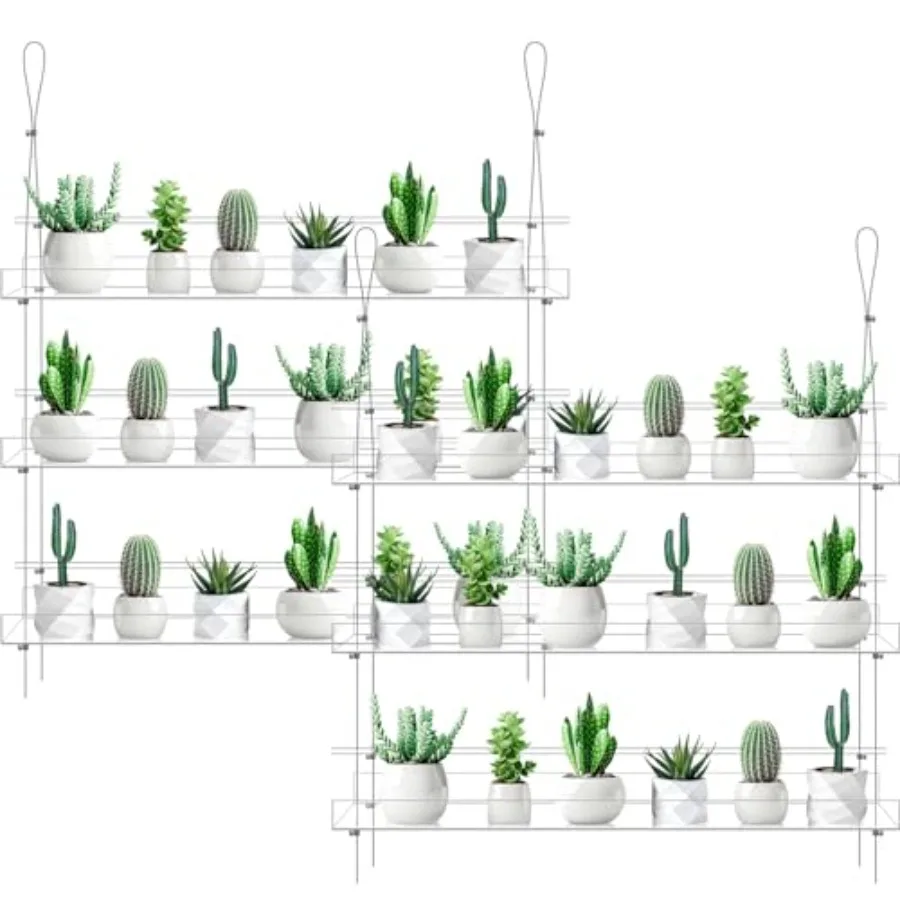 

2 Pcs 28 Inch 3-tier Clear Hanging Window Plant Shelves Acrylic Height Adjustable Plant Stand Hanger Flower Pot Organizer Stora