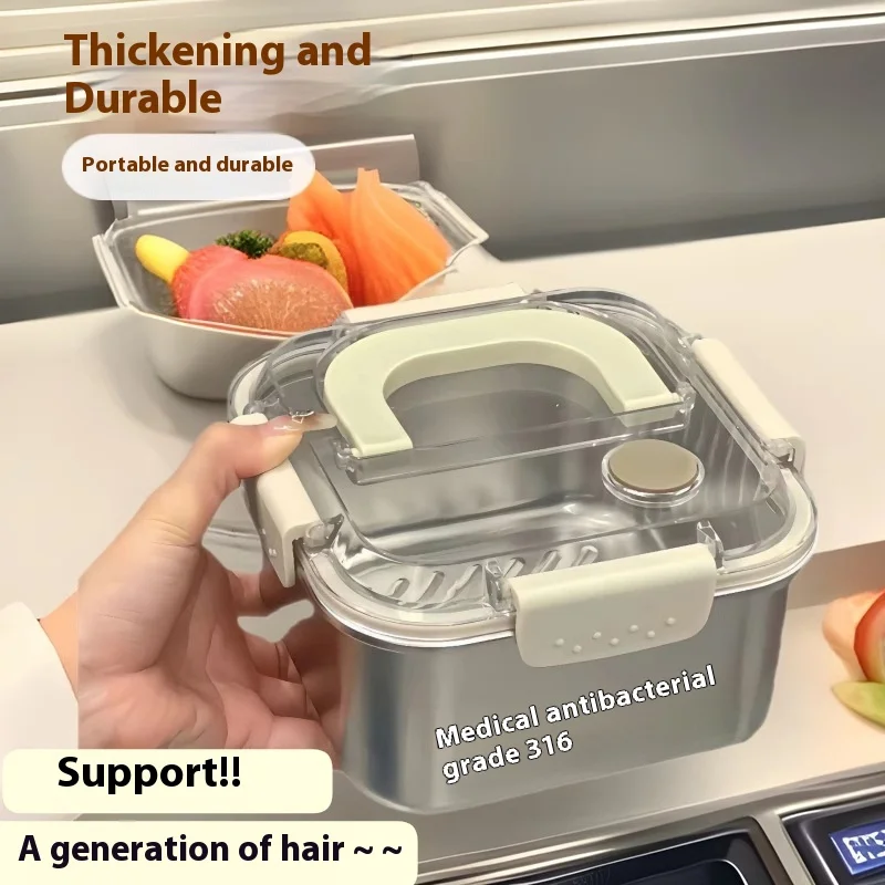 

Japanese 316 Stainless Steel Portable Preservation Box Square Sealed Non-spill Lunch Box Refrigerator Storage Box Portable Lunch