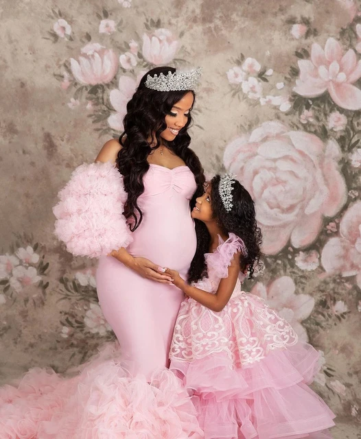 Stretch Pink Mermaid Maternity Dresses Photoshoot Puffy Sleeves Ruffled Tulle Maternity Photography Dress Pregnant Women Gowns AliExpress