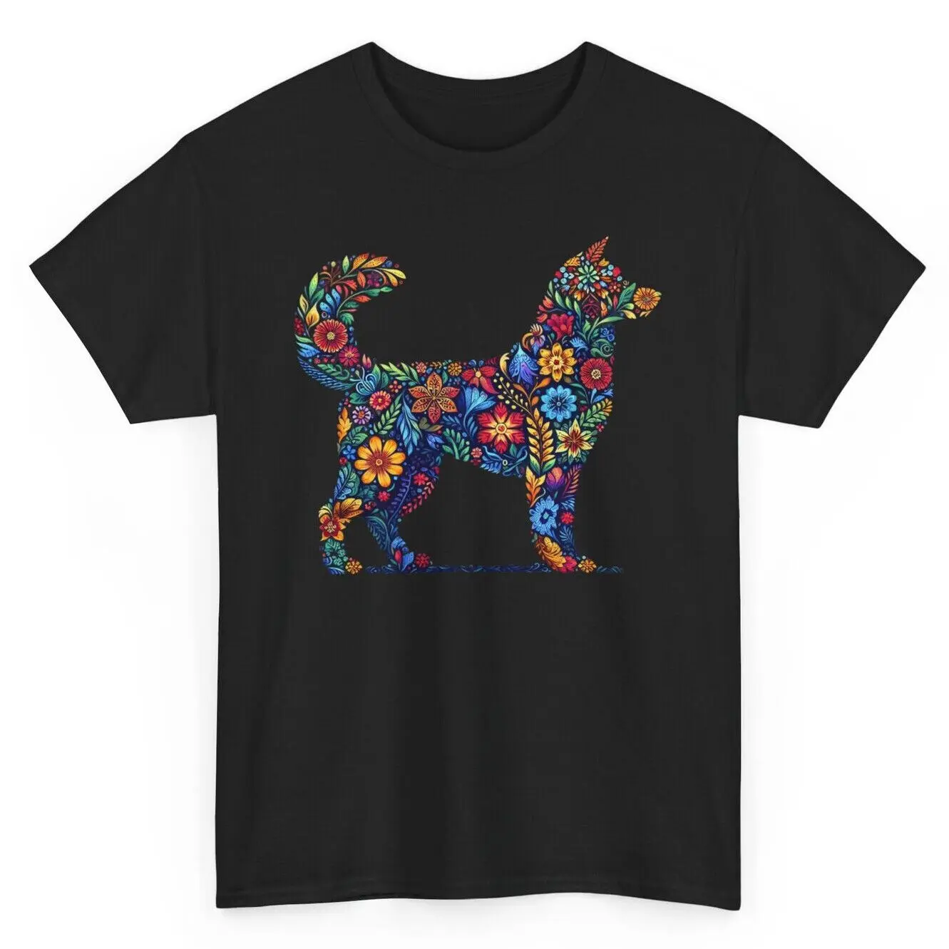 German Shepherd Floral Dog Silhouette T-Shirt - Dog Lovers Novelty Graphic Tee