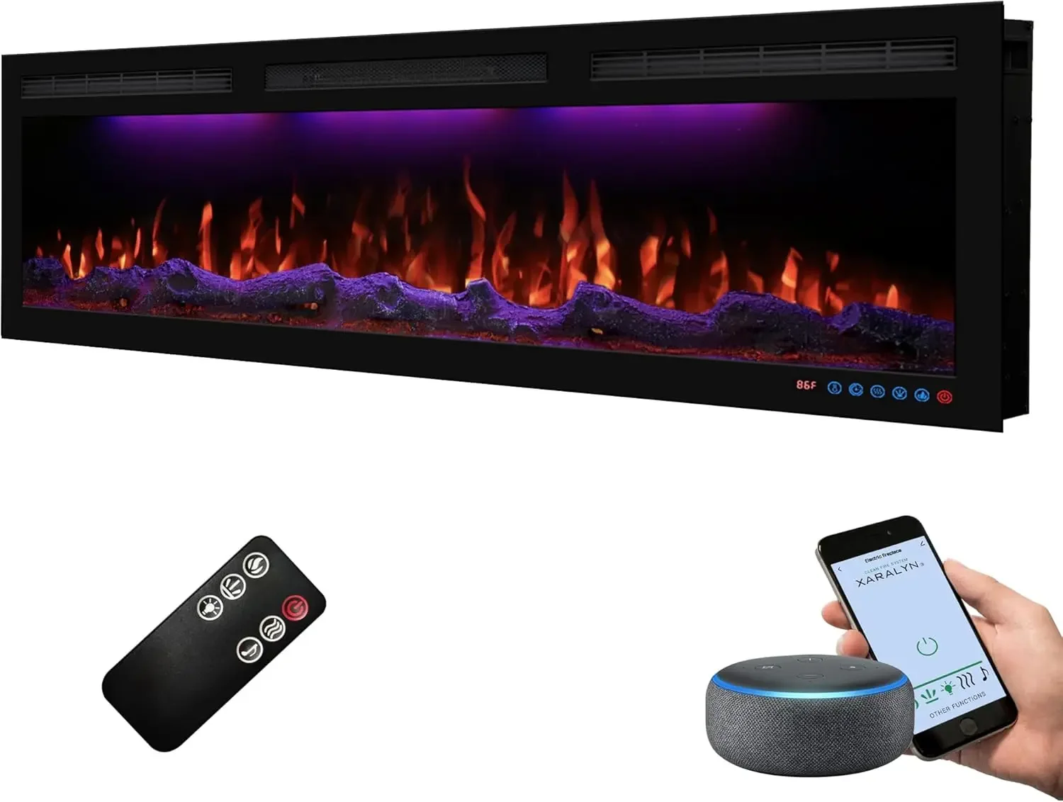 Fireplace, Smart Control via Alexa or App, Recessed & Wall Mounted Fireplace Heater with Thermostat