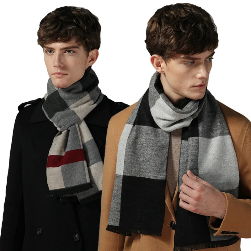 Chic Scarf Men Autumn Winter Imitation Cashmere Long Business Muffler Male Jacquard Thermal Thick Knit Scarf Gents Cold Day Gent