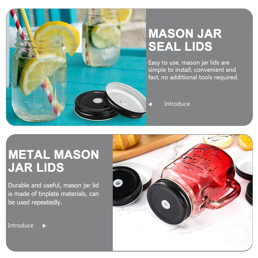 

20Pcs Regular Mouth Jar Lids Tinplate Leak Proof Reusable Metal Seal Replacement for Canning and Storage Jars with Straw Hole