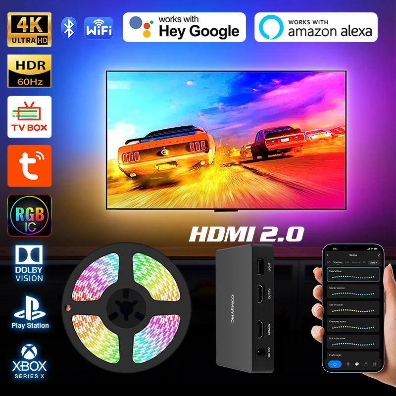 Światła listwa oświetleniowa LED RGB IC Smart TV wsparcie HDMI 4K/HDR/TV, pudełko/Alexa/Google Wifi ekran zestaw oświetlenia LED synchronizacji