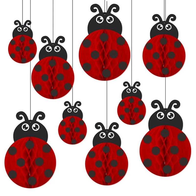6Pcs Spring Ladybug Honeycomb Ball Decor 3D Insect Theme Hanging Ornament for Birthday Party Home Garden Springtime Decor
