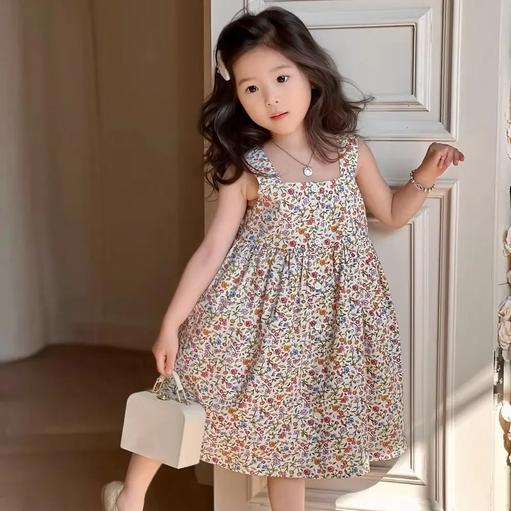 

Платье для девочек, жилет без рукавов в праздничном стиле, платье с желтым цветочным принтом, милое платье, одежда для маленьких девочек