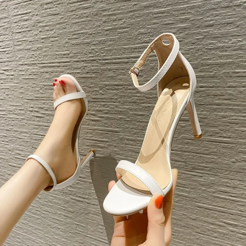 Summer Women Pumps Sexy Temperament Stiletto High Heel Sandals Summer Open-toe One-word Ankle Strap Designer High Heeled Sandals