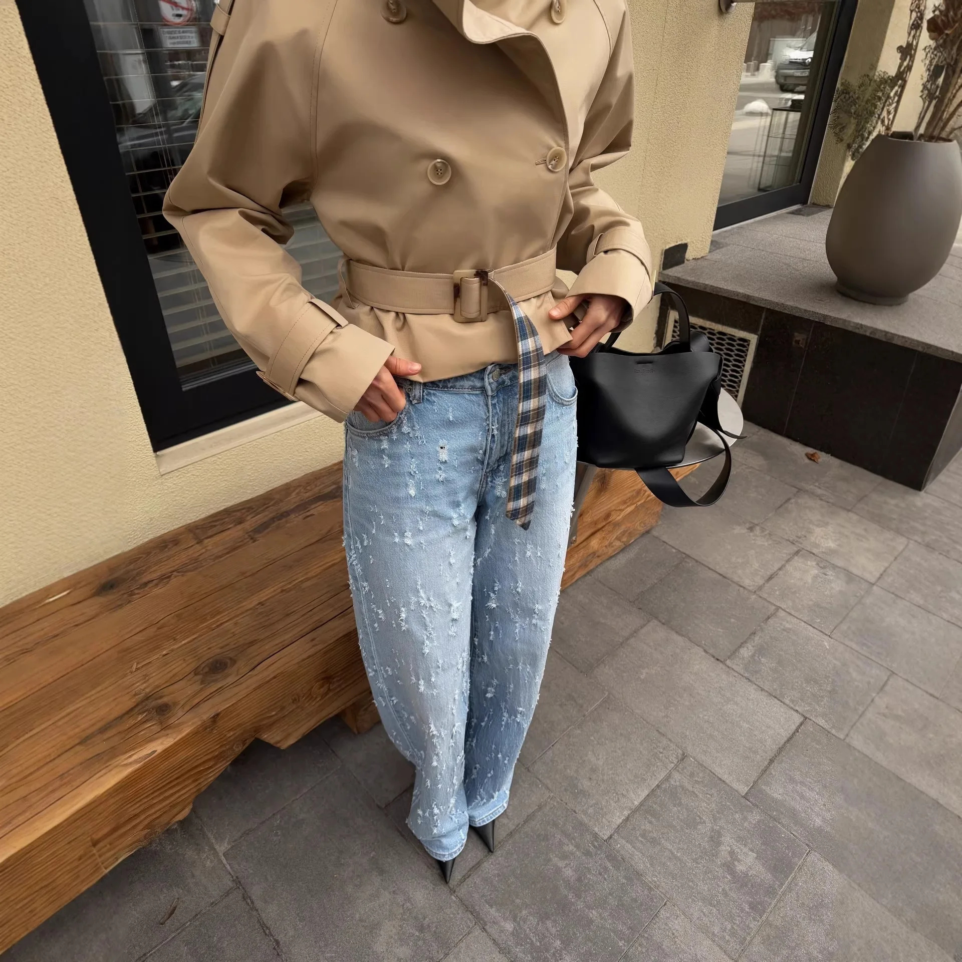 Spring Women Short Trench Coat - Women'S Fashion Utility Jacket ulasan dan harga