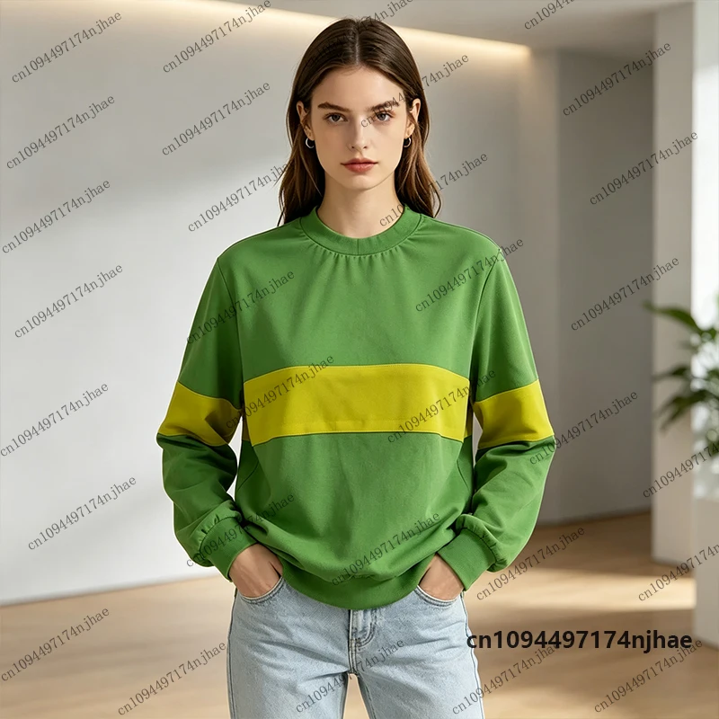 2026 Undertale Chara 3D Print Sweatshirt For Women Men Autumn Green Yellow Striped Long Sleeve Cosplay Pullover Oversized Tops