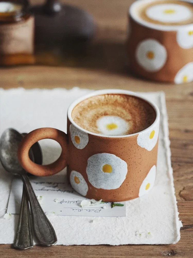 Ins Style Cartoon Japanese Mug Hand Painted Poached Egg Ceramic Cup Home Office Breakfast Mugs Tea Water Milk Coffee Cup