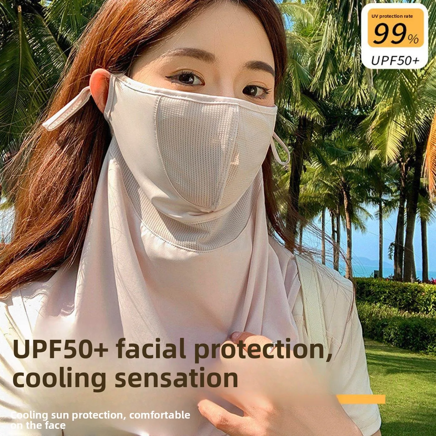 

Women's Full Face Sun Protection Mask Neck Covering Breathable Ear Hanging Face Ice Sensation Summer Sunshade Mask