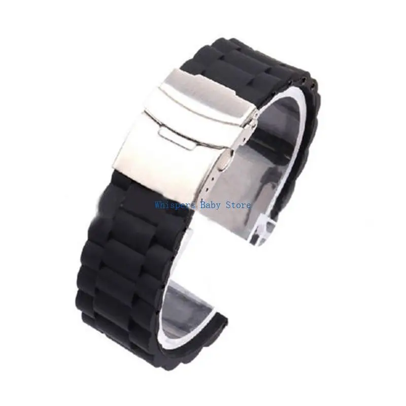 

U90E Black Silicone Rubber Watch Strap Band Deployment Buckle Waterproof 20mm 22mm