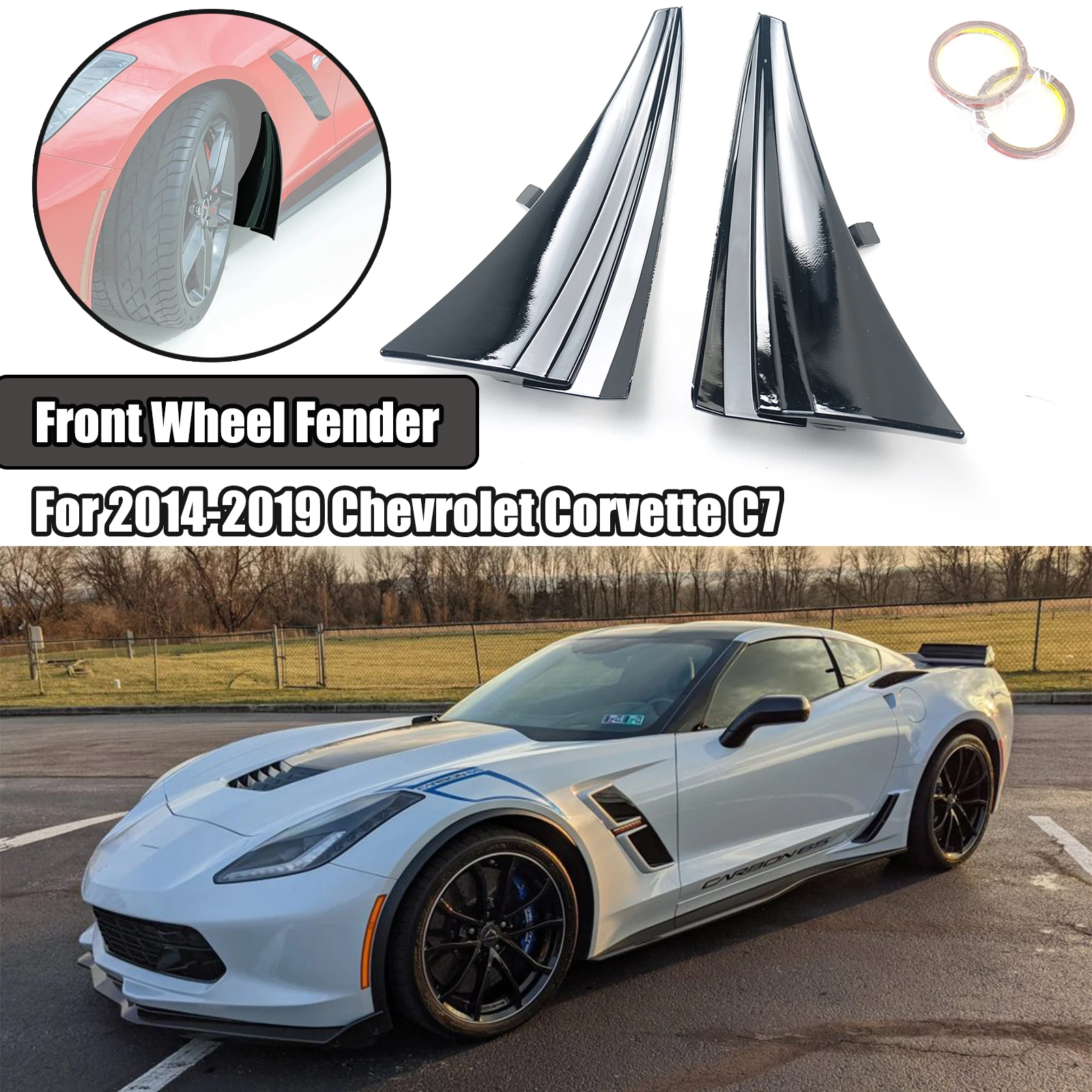 

A Pair For 2014-2019 Chevrolet Corvette C7 XL Extended Front Splash Guards Mud Flaps Fender Eyebrow Car Accessory ABS