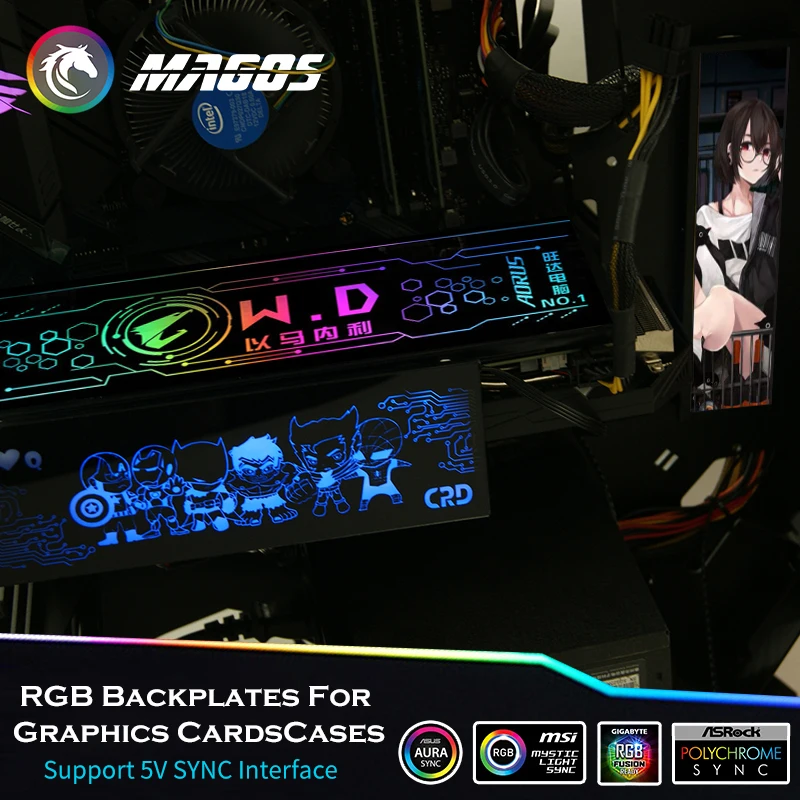 Customized PC Case Side Panel GPU Backplane RGB Faith Light  Colorful /RGB /D-RGB AURA Streamer Backplate For Case/Graphics Card