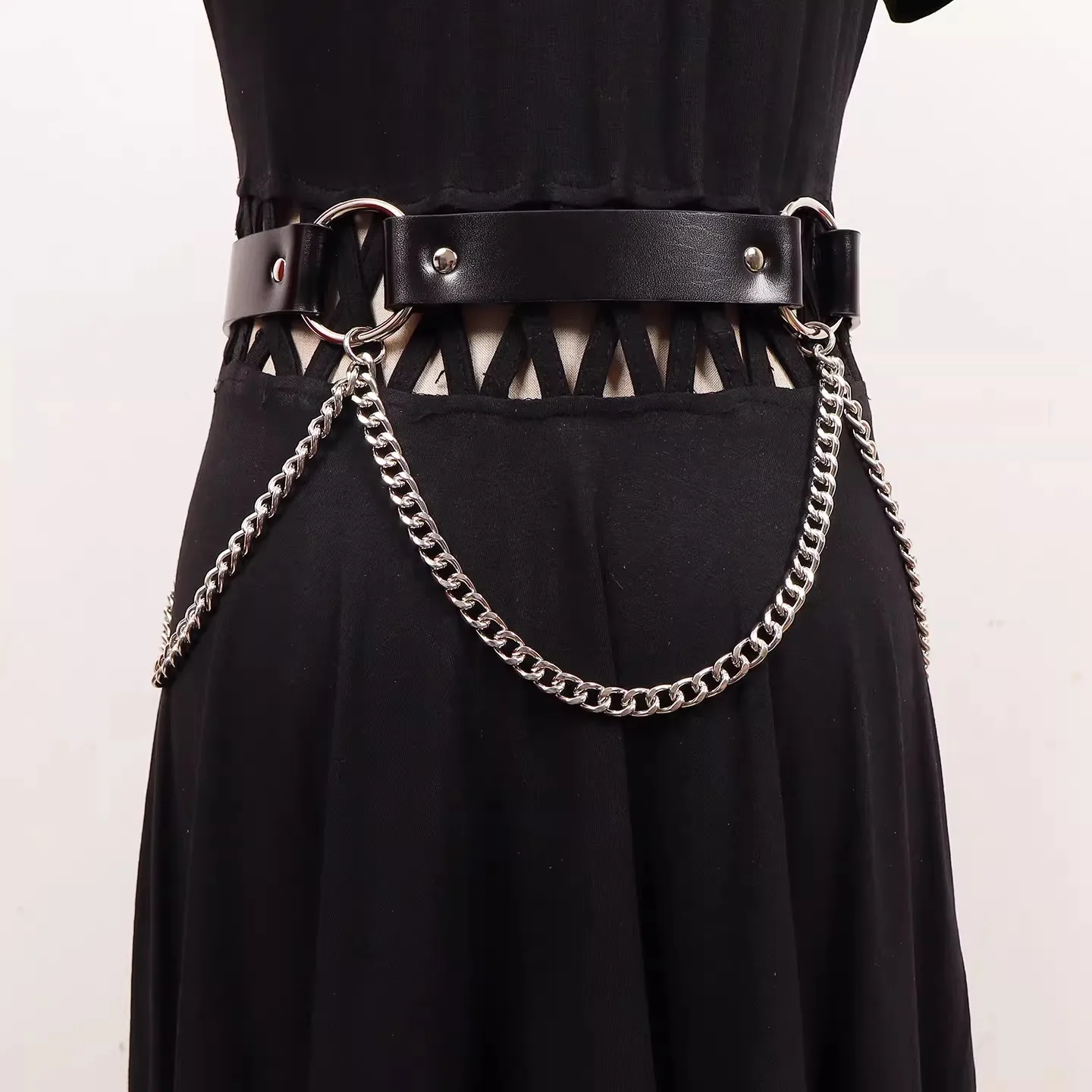 

Женский черный пояс-корсет из натуральной кожи с металлической цепочкой, широкий декоративный пояс для платья R3493