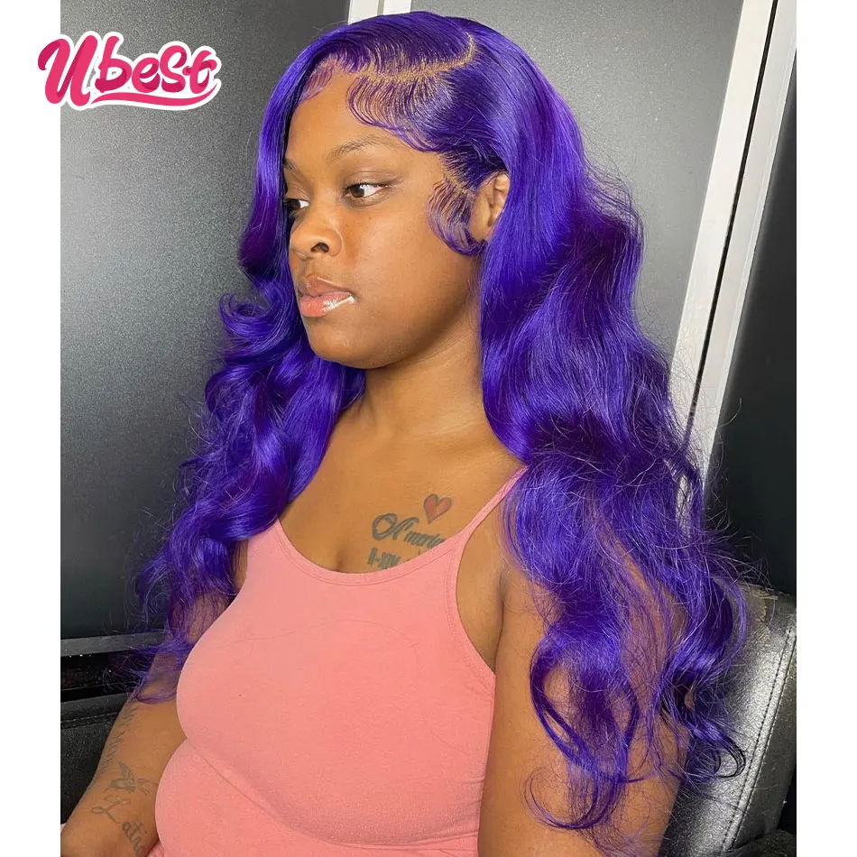 

Purple Body Wave Lace Front Human Hair Wig 13x4 Transparent Lace Frontal Wig Modena Colored Pre Plucked Remy Wigs For Women