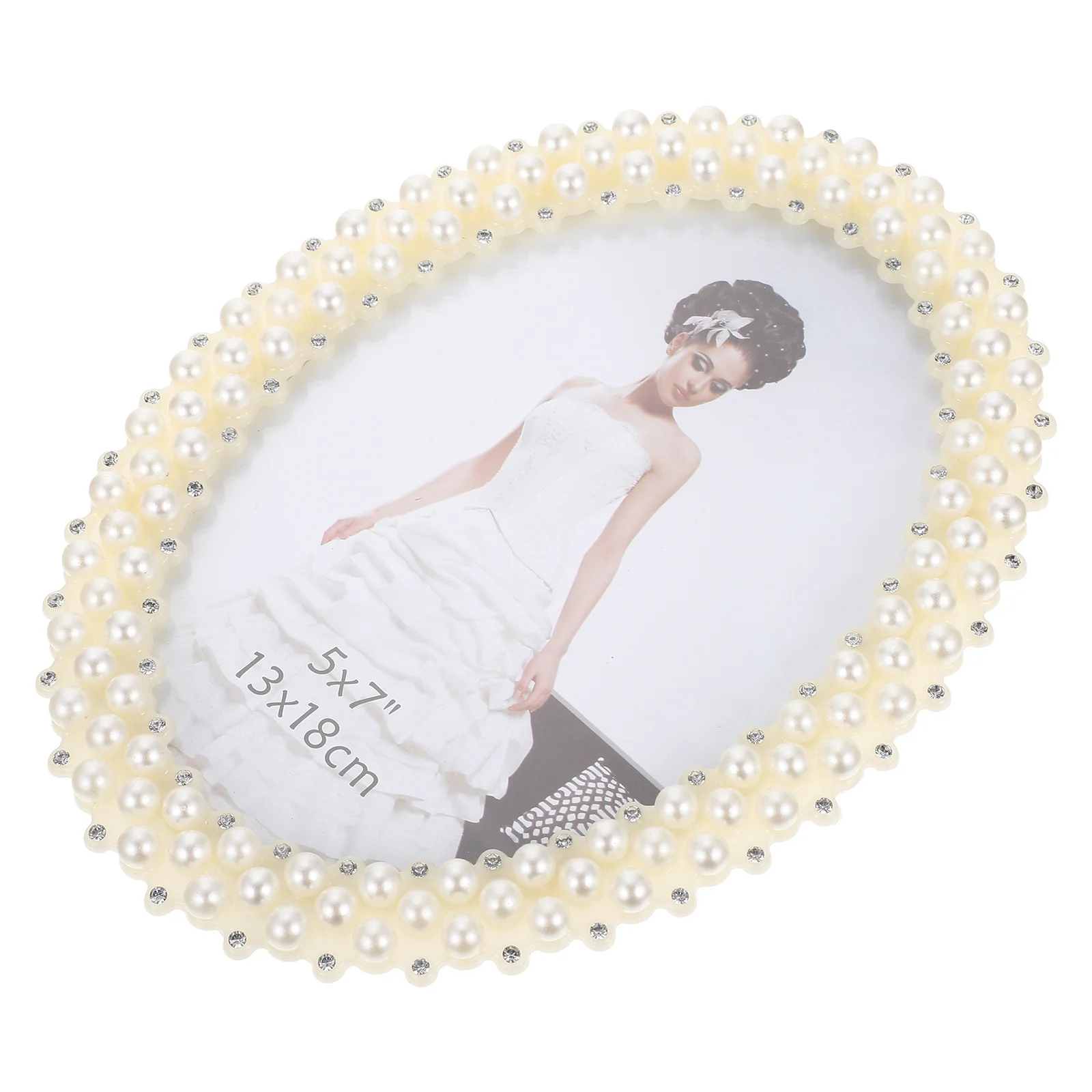 

Pearl Inlaid Oval Photo Frame Stylish Decorative Desktop Picture Holder Tabletop Display Oval Photo Frame Desktop Decor