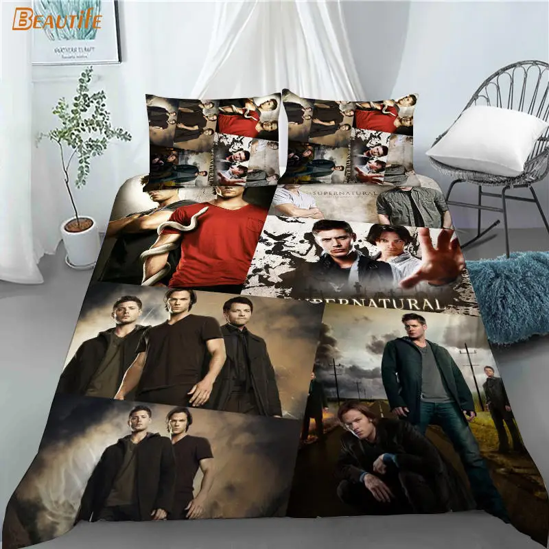 Hot Sale Supernatural TV 1 Duvet Cover 2 Pillowcases Polyester Fabric Bedding Set Family Boy Kid Set Duvet Cover Set