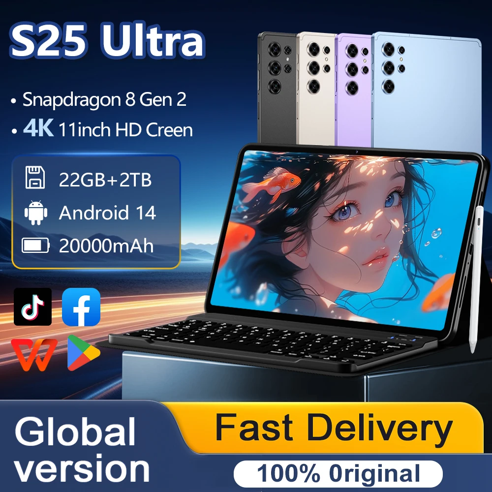 

Глобальная версия, новинка 2025 года, оригинальный планшет S25 Ultra Android 14, 11 дюймов, 16 ГБ + 2 ТБ, 4G, 5G, Wi-Fi, смарт-планшет с двумя SIM-картами и клавиатурой