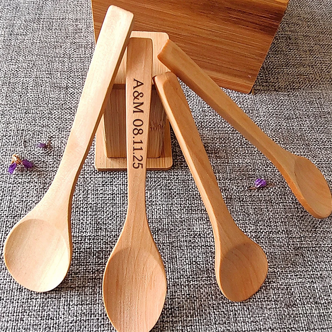 100pcs Personalized Wooden Spoon Event Decor Gifts Bridal Shower Unique Wedding Gift for Couple Housewarming