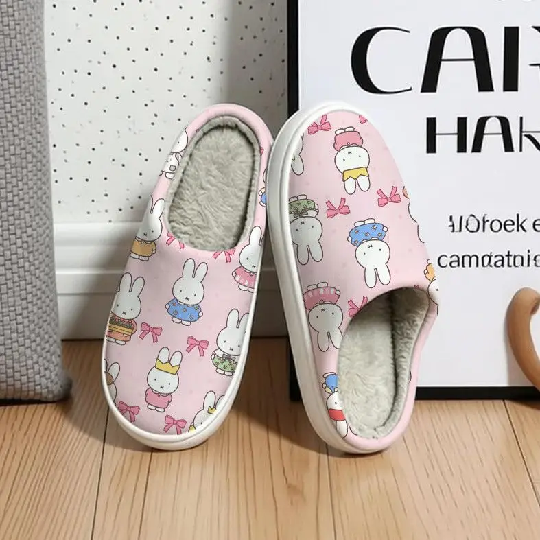Miffy Cartoon Niedliche Bedruckte Fleece-Verstärkte Baumwoll-Hausschuhe Kreativer Kawaii-Stil Süßer Mädchen-Stil Unisex Rutschfeste Warme Hausschuhe – Detail 5