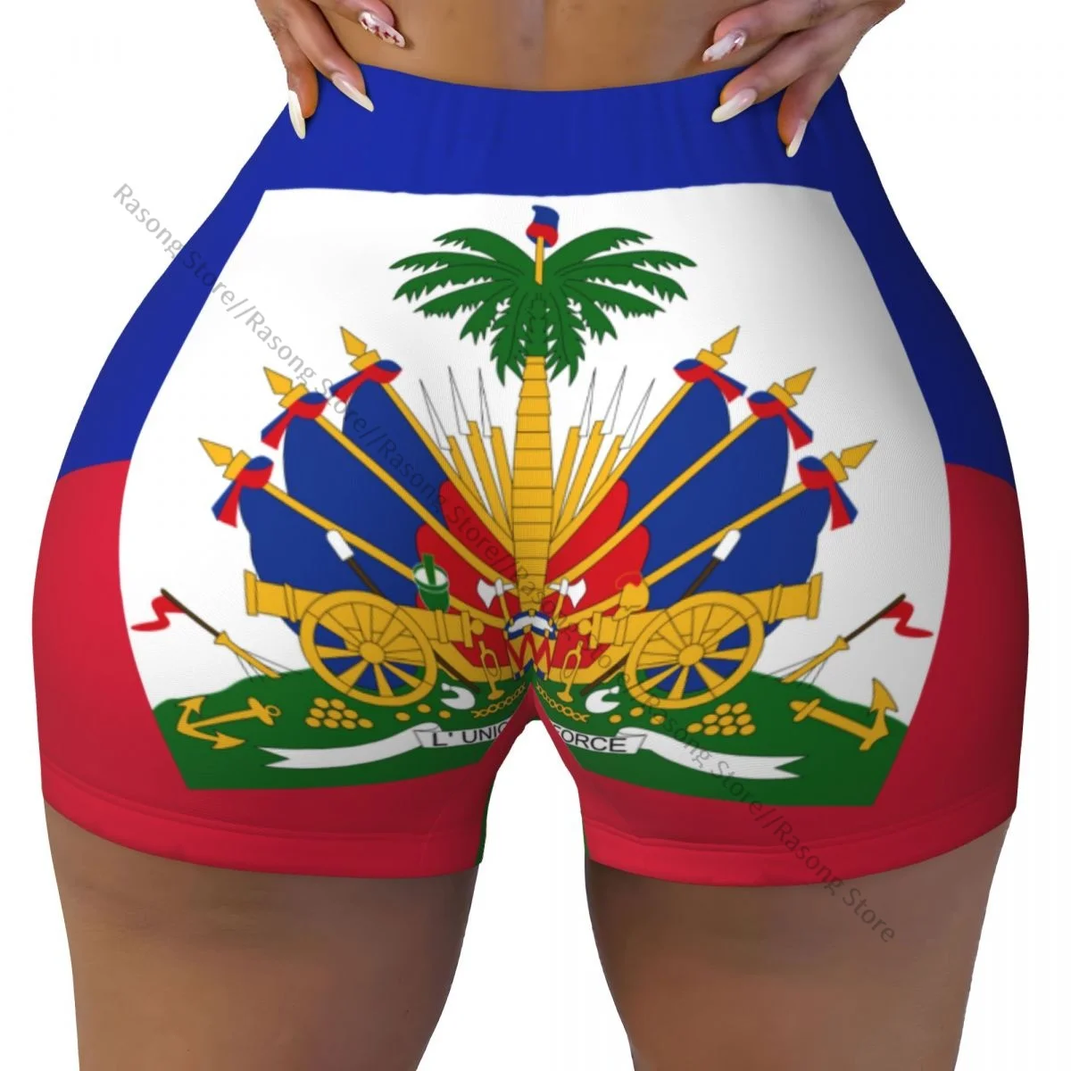 Sexy tight hip sports shorts Flag Of Haiti fitness women\'s comfortable yoga shorts