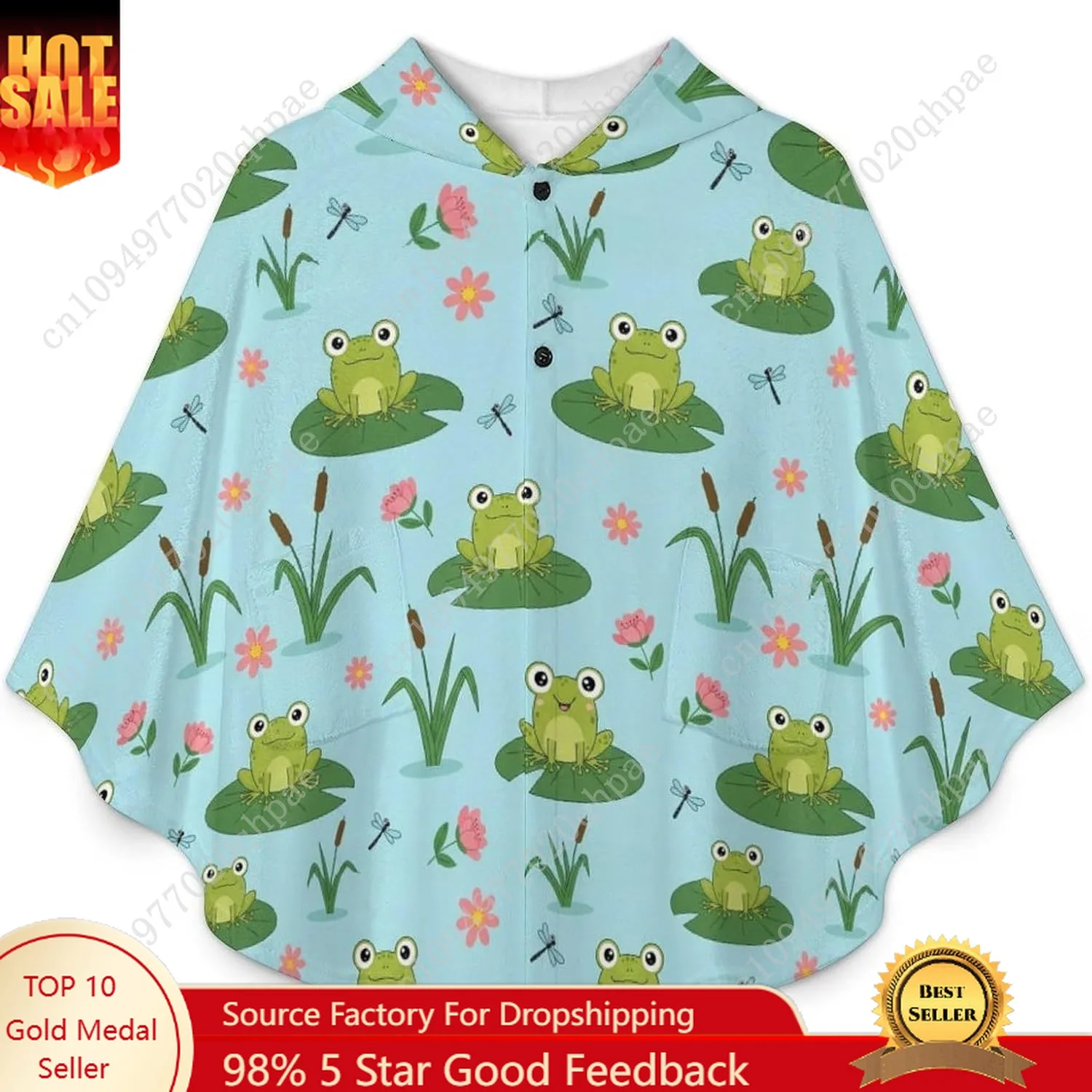 سترة بطانية مريحة من الفلانيل، سترة بغطاء للرأس كبيرة الحجم مع جيوب للأطفال والمراهقين #1