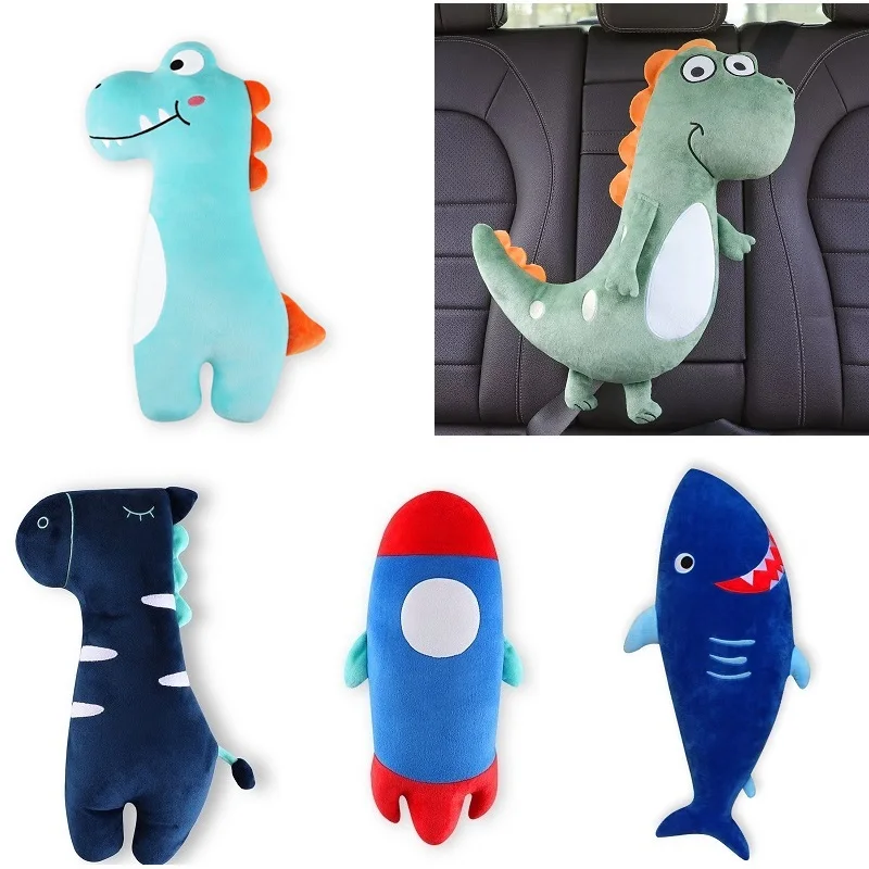 New Car Seat Belt Pad Child Safety Belt Cover Dinosaur Doll Travel Headrest Sleeping Cushion For Infant Cute Auto Supplies Plush